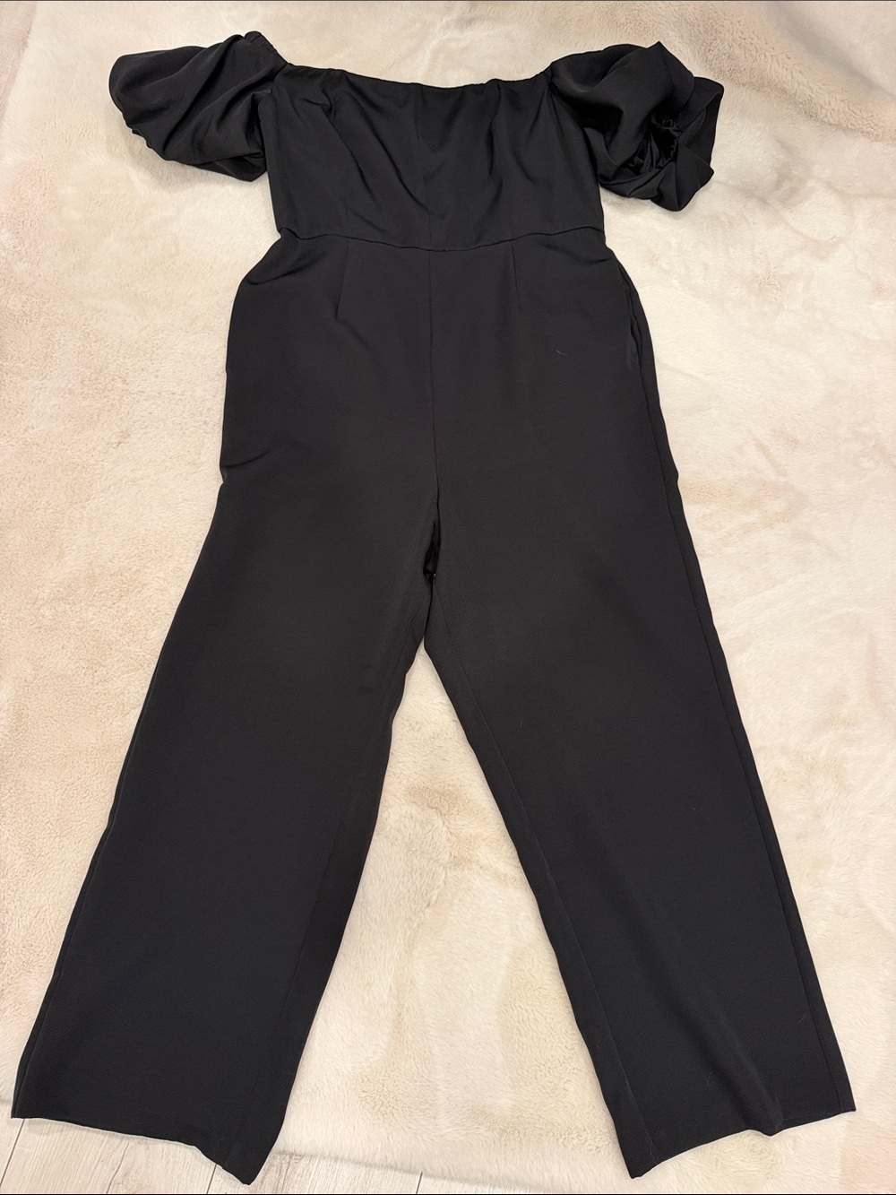 Sam Edelman Black Off-Shoulder Jumpsuit with Puff Sleeves
